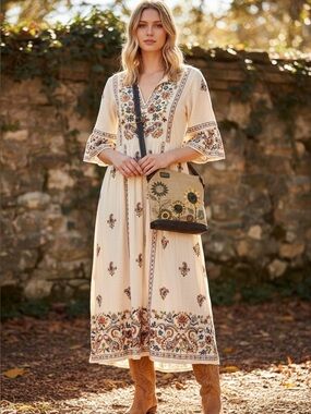 Chaka Sunflower Crossbody Bag - leather Strap.